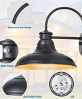 Two Pack Dusk To Dawn LED Outdoor Barn Lights With Gooseneck Wall Mounts, Black Finish, Photocell Sensor Close-Up