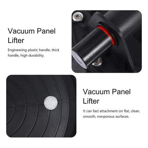 Kick Butt Heavy Duty Vacuum Glass Suction Cup Lifter With Ergonomic Grip And Quick Release For Moving Plastics Tile And Engine Valves Easy Safe Black Nylon Rubber close-up of engineering plastic handle and suction cup base.