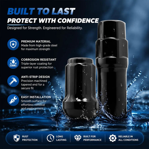 Top Tier 20 Pc M12 X 1.5 Spline Lug Nuts For Heavy Duty Rims With One Socket Key Kit Cold Forged Steel Upgrade Secure Grip And Durable Fitment black steel lug nuts