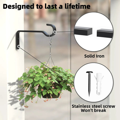 Heavy Duty Matte Black Plant Hooks For Wall Indoor Outdoor Solid Iron Hangers Holds 40 Lb Rust Resistant Decorative Brackets Two Pack Dang Strong And Built Like A Tank
