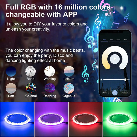 Smart Recessed Lighting With Junction Box 6 Inch RGB LED Downlight Kit WiFi Connected, app-controlled color customization display.