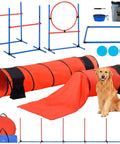 Ultimate Dog Agility Course Backyard Set With 13 Pieces including hurdles, tunnels, jump ring, and pause box for training.