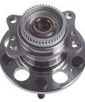 Rear Wheel Bearing And Hub Assembly Two Pack For 2014 2018 Kia Forte Forte5 2011 2016 Hyundai Elantra 2012 2017 Veloster 5 Lug Replacement Premium OEM Quality Wheel Hub Bearings, showing front view of metallic hub.