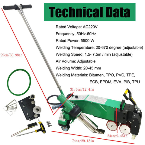 Professional 5500W Hot Air Welding Machine With PID Temp Control For PVC Banners And Roof Waterproofing Membranes close-up showing technical specifications.