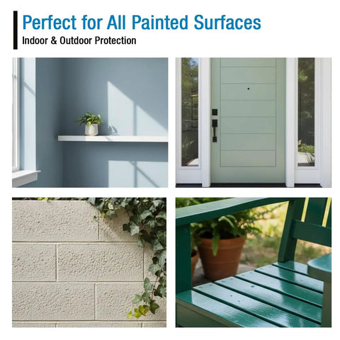 All Weather Heavy Duty Acrylic Paint Sealer For Indoor And Outdoor Use Water Based VOC Free Shields Surfaces From Water UV And Weather Easy To Apply Semi Satin Finish 5 Gallons used on painted surfaces