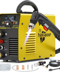 HXC400D Plasma Cutter 110/220V Dual Voltage 40A Non High Frequency Non Touch Pilot Arc With a Big LED Display Clean 1/2 Inch Cut Max 3/4 Inch Cut Post Flow 2T/4T For Beginner DIYers And Home Projects showing front view with accessories on a white background