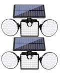 Lit Dual Head Solar Motion Lights Outdoor 260 LED IP65 Waterproof Wall Lights, two units with 360 degree adjustable heads and solar panels