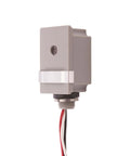 Outdoor 120V Stem Mount Photocontrol With Light Adjustment Bar For Dusk To Dawn Lighting, side view, threaded mount, hardwire installation