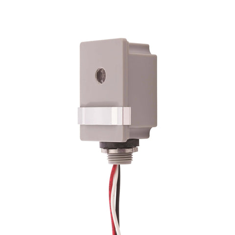 Outdoor 120V Stem Mount Photocontrol With Light Adjustment Bar For Dusk To Dawn Lighting, side view, threaded mount, hardwire installation