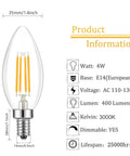 Dimmable E14 LED Bulbs 110V 400LM 40W Equivalent Warm White 3000K Clear Glass C35 Torpedo Bulb dimensions and specifications