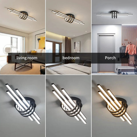 40W Dimmable LED Ceiling Light Fixture, Semi Flush Mount Industrial Geometric Black Chandelier With Remote in various rooms