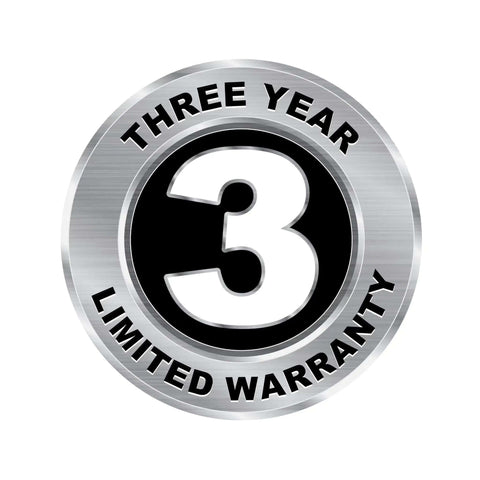 Three year limited warranty emblem with silver and black design featuring the number 3.