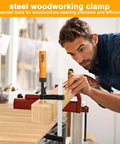 Man using Four 6 Inch F Clamp Set For Woodworking, 300 Lbs Clamping Force, Ergonomic Grip Bar Clamps For Glue Ups, DIY Projects, Home Repairs