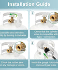 Installation guide showing steps for connecting a propane regulator and hose to a tank using a shut-off valve with 3/8 inch female flare.
