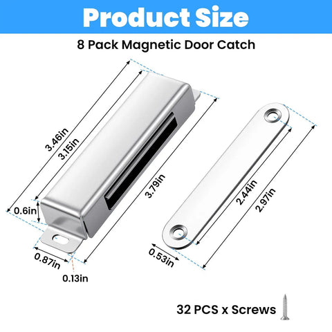 Dimensions of 8 Pack Heavy Duty Magnetic Door Catch For Cabinets With 150Lb Strength Stainless Steel Construction
