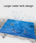 Portable Evaporative Air Cooler With Built In Water Tank And Easy Grip Remote Control showcasing larger water tank design with splashing water.