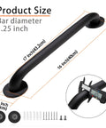 Workhorse Grade 16 Inch Black Shower Grab Bars Two Pack Heavy Duty 304 Stainless Steel Bathroom Safety Handles showing size measurements.