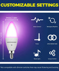 Smart E12 LED Bulbs For Chandeliers 6W 500LM RGBCW Candle Candelabra 60W Equivalent showing customizable LED settings