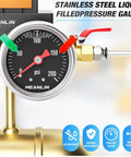 Stainless Steel Liquid Filled Pressure Gauge WOG 0-200 PSI, 1/8 NPT, 1.5 Inch Dial, Back Mount, Installed on Pipe