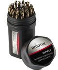 Cobalt Drill Bit Set 29 Piece M35 High Speed Steel Twist Jobber Bits Heavy Duty for hardened metal and wood with case