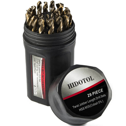 Cobalt Drill Bit Set 29 Piece M35 High Speed Steel Twist Jobber Bits Heavy Duty for hardened metal and wood with case