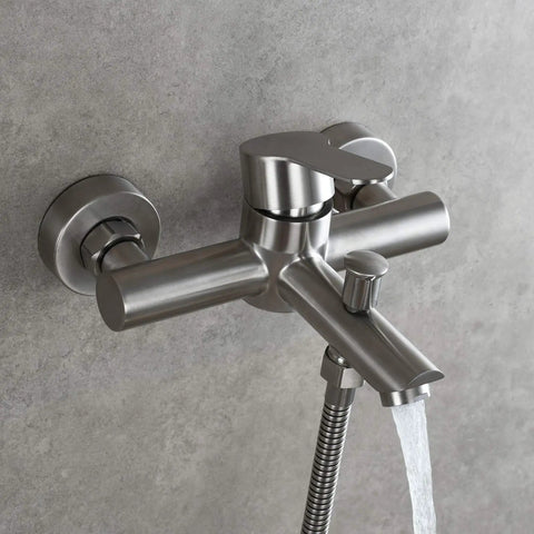 Stainless Steel Wall Mounted Tub Faucet With Brushed Nickel Finish Single Lever Shower Tap Ceramic Cartridge Built In Aerator