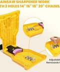 Universal Chainsaw Sharpener Kit With 12 Sharpening Stones And One Preinstalled Stone open view showing adjustable pins for 14-20 inch bars