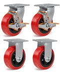 5 Inch Polyurethane Caster Set Of 4 Heavy Duty 3200 Lb Capacity For Tool Carts And Workbenches 2 Swivel With Brakes And 2 Rigid