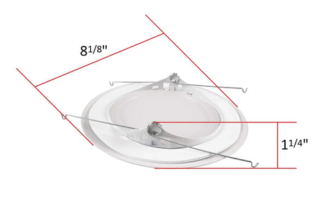 Six Inch White Recessed Shower Ceiling Trim With Glass Fresnel Lens Fits Standard 6 Inch Can Housing. Dimensions: 8 1/8" x 1 1/4".