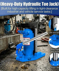 Heavy Duty Air Hydraulic Toe Jack Handles Rock Solid 20 Ton Top Lift Loads And Smooth 10 Ton Toe Raises For Low Clearance Equipment in shop.