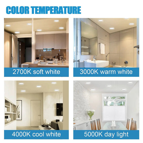 Image showing four rooms with 6-Inch Dimmable LED Flush Mount Disc Lights With 1000 Lumens Dope Brightness, 5000K Daylight, 16.5W lighting.