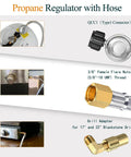 Diagram showing parts of 5 Foot Propane Regulator And Hose With 90 Degree Elbow Adapter For Blackstone 17 Inch And 22 Inch Tabletop Griddles.