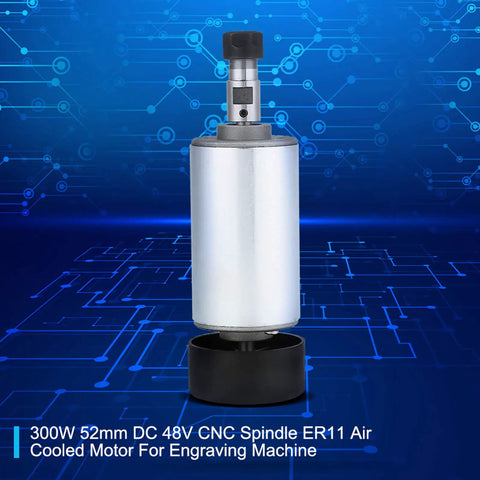 Brushless Spindle Motor 300W 52mm DC 48V CNC Spindle ER11 Air Cooled for Engraving Machines against tech background