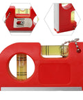 Portable for spirit Level with Hook for Horizontal Vertical Plane Check in red, featuring two vials and sturdy casing.