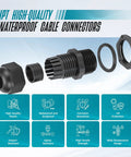 Lock In A Watertight Shield With This 12-Pack Of 1/2 Inch NPT Cable Glands Featuring A Bulletproof IP68 Seal That Keeps Dampness From Creeping In. Crafted From Flame-Retardant Nylon To Beat UV Rays, Acid, And Chemicals While Delivering Pro-Level Strain, showcasing parts of waterproof cable connectors including nuts and seals.