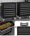 7 Drawer Rolling Tool Chest With Locking System On Wheels, Beefy High Capacity Steel Tool Cabinet For Garage, Workshop, And Warehouse, Durable Black Metal Storage Cart with 500lbs capacity