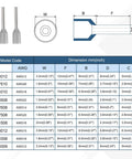 Diagram and dimensions of Beefy 1000 Pcs AWG18 Copper Insulated Wire Ferrules Crimp Terminals Kit in gray for industrial use.
