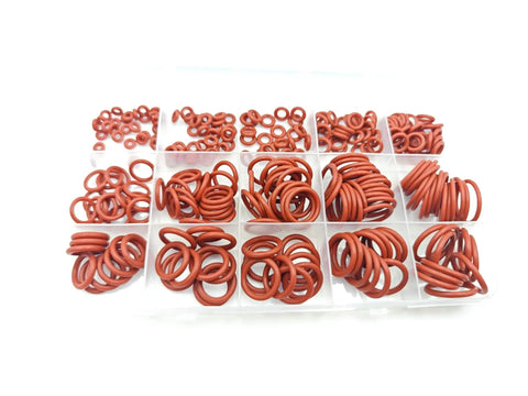 Red Silicone O Ring Kit 225 Piece Set With 15 Metric Sizes VMQ Sealing Gasket Kit For Cup Lids Coffee Makers Brewing Fittings