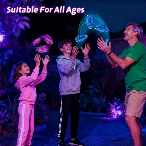 Family playing No Remote Control Throw And Go Mini Drone For Kids Hand Operated Indoor And Outdoor Flying Ball Toy with Obstacle Avoidance in blue