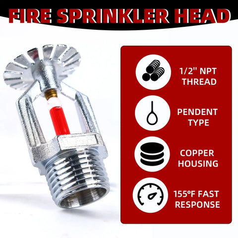Two Pack Slick Copper Chrome Fire Sprinkler Heads Built Tough With A Quick 1 2 Inch Npt Fit And 155 Degree Fast Response Bulb close-up view.