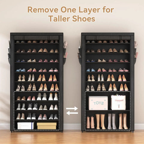 10 Tier Shoe Rack With Covers Large Capacity Stackable Tall Shoe Shelf Organizer For 50 To 55 Pairs Of Shoes And Boots