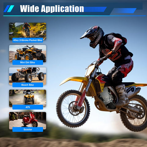 Rider on dirt bike showcasing application of Beefed Up High Performance 49cc 50cc 2 Stroke Dirt Bike Engine Kit