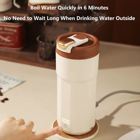 Self Heating Coffee Mug With Quick Temperature Display And Totally Spill Proof Lid, portable 550 mL mug boiling water quickly.