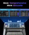 Close-up of Mixed Denomination Money Counter with Counterfeit Detection, Touch Screen, and mixed counting display