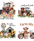 Farm Animal Iron On Transfers Set For T Shirts And Hoodies Cows Pigs Chickens With Barnyard Motifs Like Tractor And Windmill