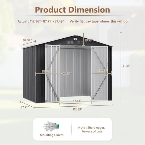 10x8 Foot Metal Outdoor Storage Shed With Lockable Doors, Weatherproof Backyard Tool Shed For Mowers, Bikes And Gear, Black Exterior