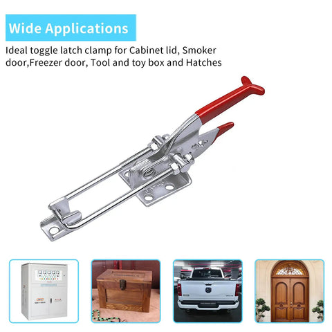 Beefy 2000lbs Toggle Clamp Kit With Cam Latch Action for Latch Locks on display with application examples