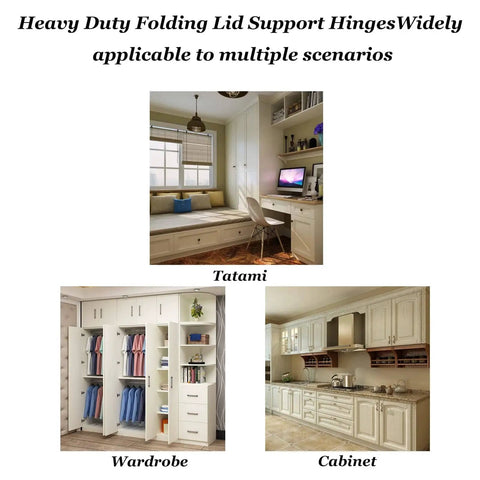 Heavy Duty Lid Support Hinges With Soft Close For Cabinets And Toy Chests, Stainless Steel Zinc Alloy, shown in cabinet scenarios