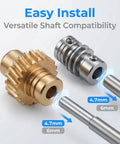 Brass Gears and Bronze Gear Set for Robot Wheels 10 to 1 Industrial Drive Kit, showing gear assembly and axle compatibility