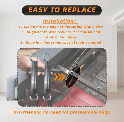 Badass Heavy Duty Stainless Steel Recliner Springs Knockout Build For Sofa Repair installation instructions with two tension coils.